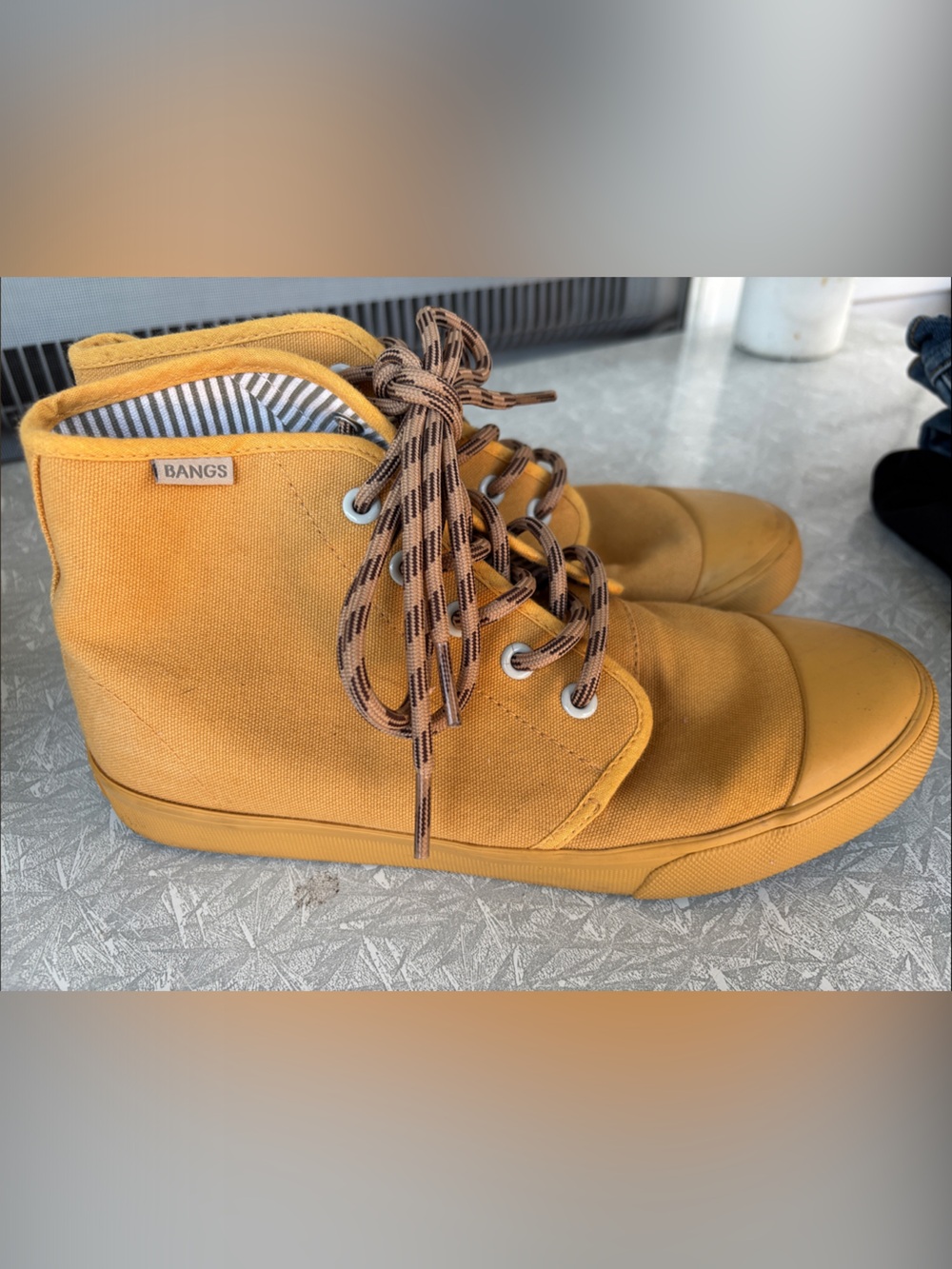 BANGD Mustard Yellow Canvas High-Top Sneakers